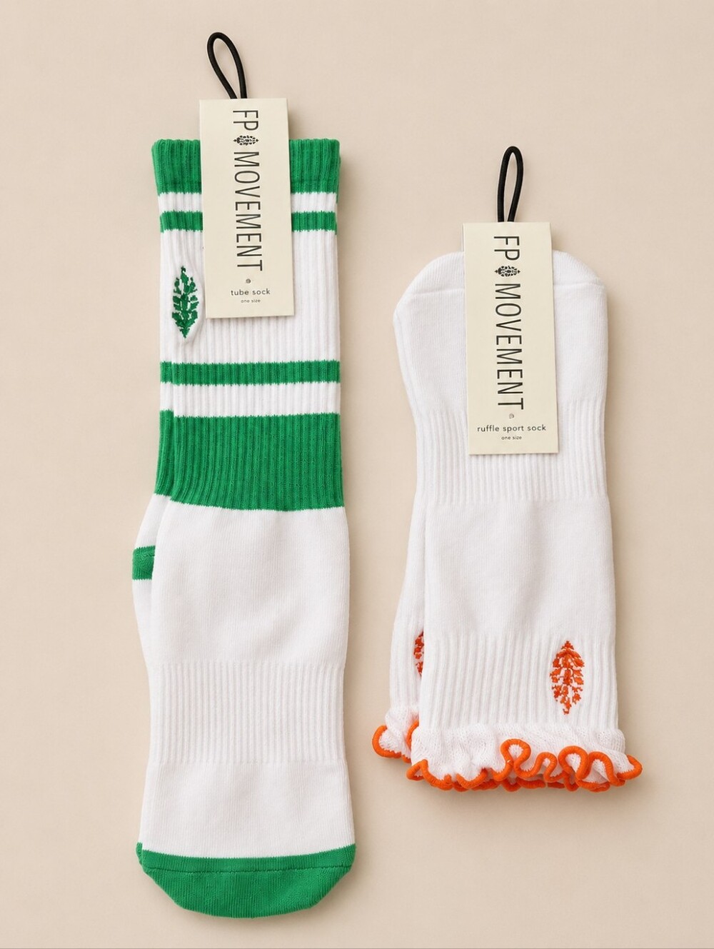 FP Movement Green Stripe Tube Socks & Orange Ruffle Sport OS NWT Free People